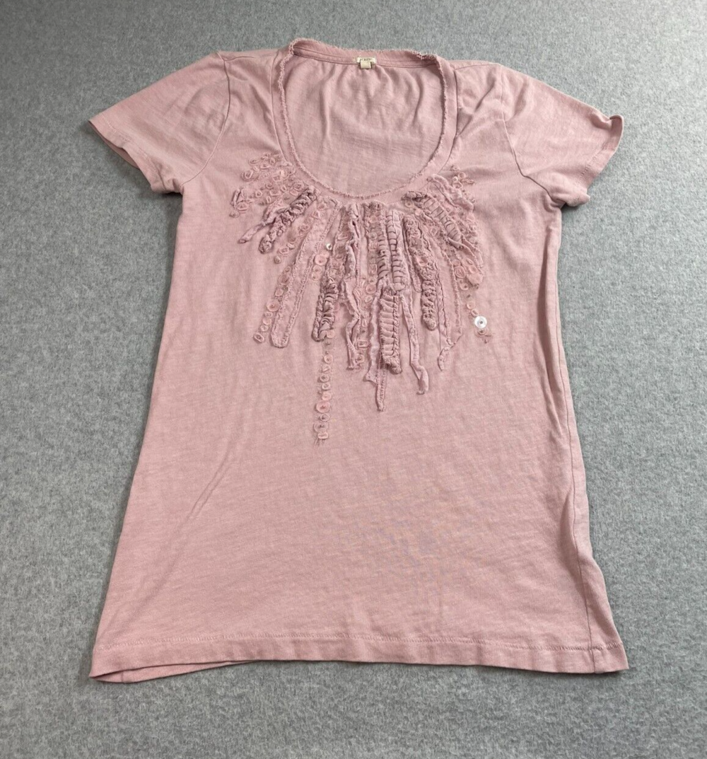 J Crew Shirt Woman Medium Pink Sequins Layered Cottage Romantic Coastal Boho Y2K
